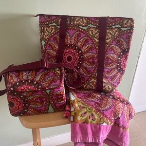 Vera Bradley beach towel, insulated large tote and insulated lunch bag.